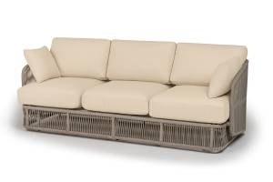 "Альбано" диван 3-местный плетеный из роупа, каркас алюминий светло-серый (RAL7035) муар, роуп серый меланж круглый, ткань Mossle светло-бежевая