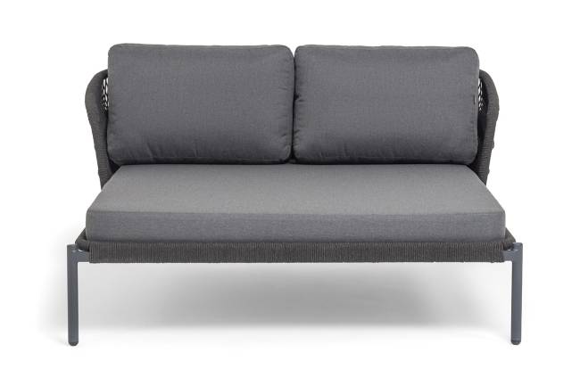 "Позитано" лежак плетеный из роупа, каркас алюминий темно-серый (RAL7024) муар, роуп темно-серый круглый, ткань темно-серая 027