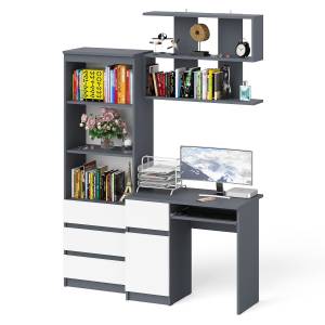 Рабочее место из стола компьютерного МС-1 левый со стеллажоми и настенной полкой Мори цвет графит/белый