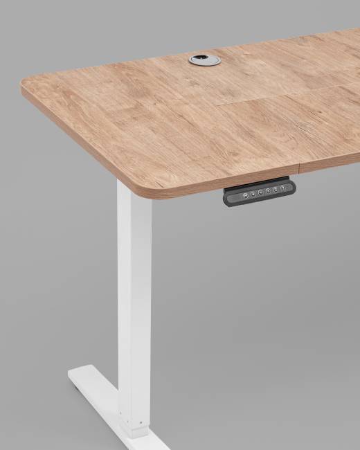 Стол с регулировкой высоты, 1 мотор, память 3 уровня высоты,белый, 140*60 см, светлое дерево