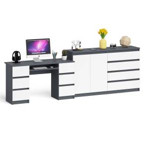 Компьютерный двухтумбовый стол с панелью для клавиатуры с тумбой-комодом 1600 Мори цвет графит/белый
