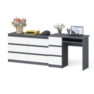 Комод Мори МК1200 6-ть ящиков со столом компьютерным МС-6 левым цвет графит/белый