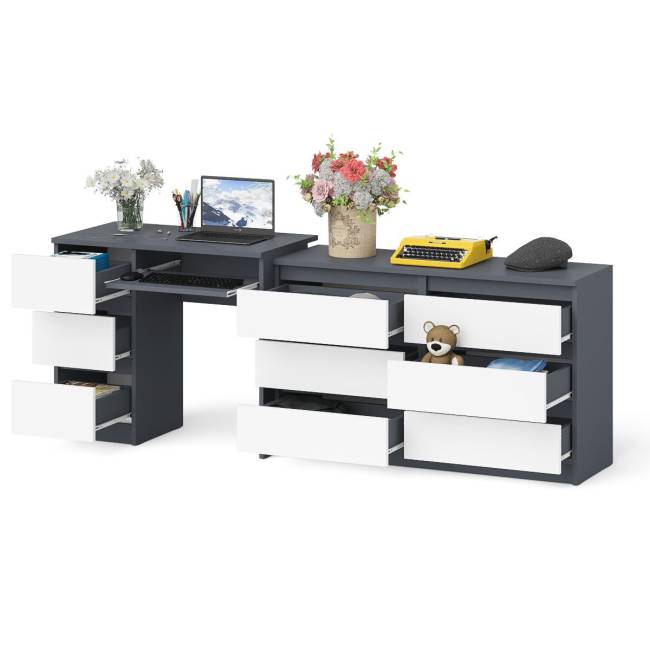 Комод Мори МК1200 6-ть ящиков со столом компьютерным МС-6 левым цвет графит/белый