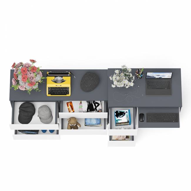 Комод Мори МК1200 6-ть ящиков со столом компьютерным МС-6 левым цвет графит/белый