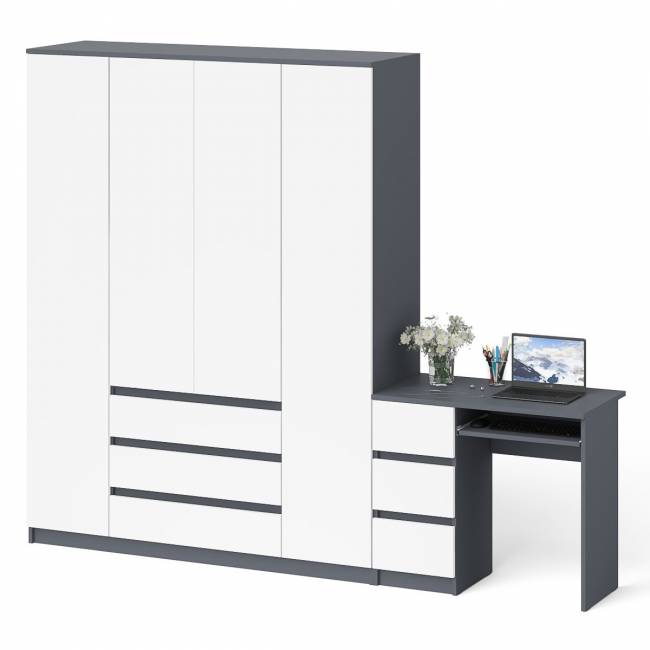 Стол компьютерный однотумбовый левый со шкафом МШ1600 Мори цвет графит/белый