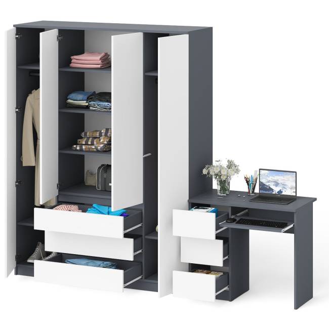 Стол компьютерный однотумбовый левый со шкафом МШ1600 Мори цвет графит/белый