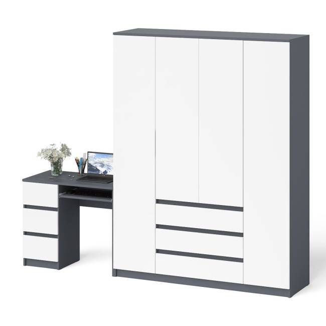 Стол компьютерный однотумбовый левый со шкафом МШ1600 Мори цвет графит/белый