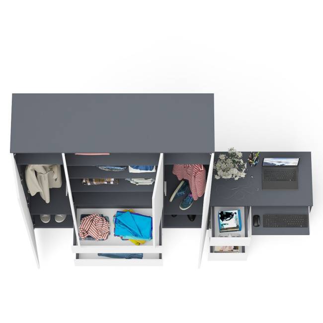 Стол компьютерный однотумбовый левый со шкафом МШ1600 Мори цвет графит/белый