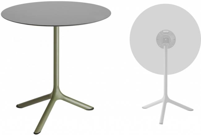 Стол ламинированный обеденный складной Tripe Folding оливковый, светло-серый Ø700х740 мм