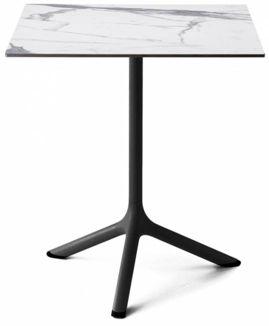 Стол ламинированный обеденный Tripe черный, белый мрамор Каррара 600х600х740 мм