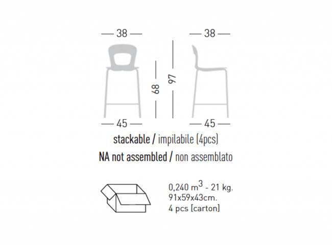 Стул пластиковый полубарный Blog 68 380х380х970 мм