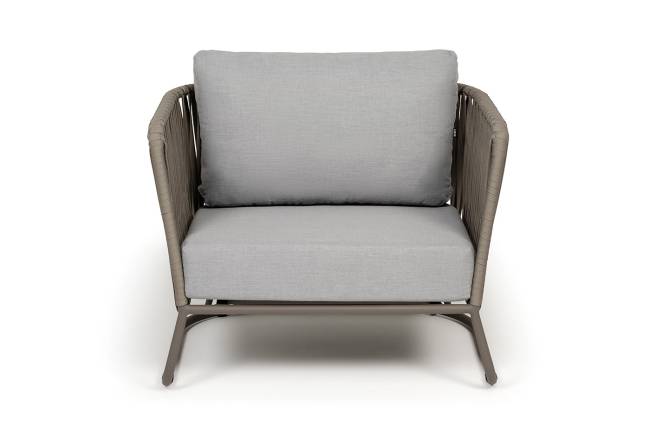 "Багамы" кресло плетеное из роупа, каркас алюминий бежево-серый (RAL7006) муар, роуп серо-коричневый 23мм, ткань светло-серая "Багамы" кресло плетеное из роупа, каркас алюминий бежево-серый (RAL7006) муар, роуп серо-коричневый 23мм, ткань светло-серая