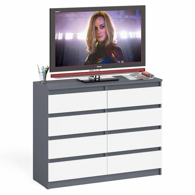 Комод восемь выдвижных ящиков Мори МК1200.8 цвет графит/белый