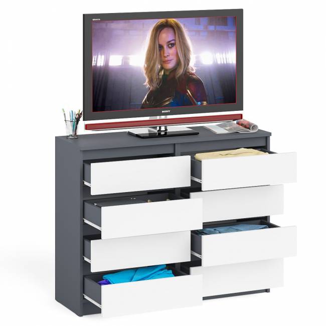 Комод восемь выдвижных ящиков Мори МК1200.8 цвет графит/белый