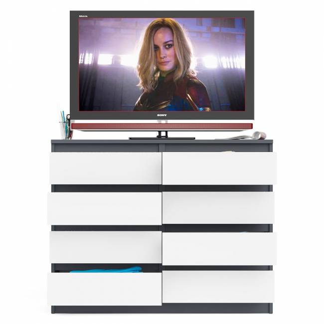 Комод восемь выдвижных ящиков Мори МК1200.8 цвет графит/белый