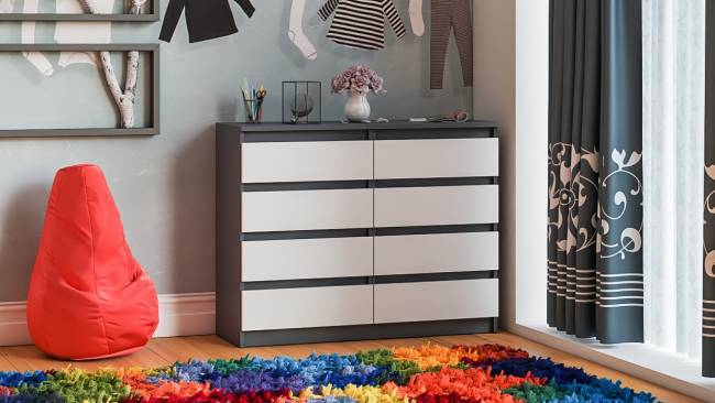 Комод восемь выдвижных ящиков Мори МК1200.8 цвет графит/белый