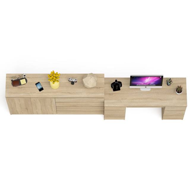 Компьютерный двухтумбовый стол с панелью для клавиатуры с тумбой-комодом 1600 Мори цвет дуб сонома