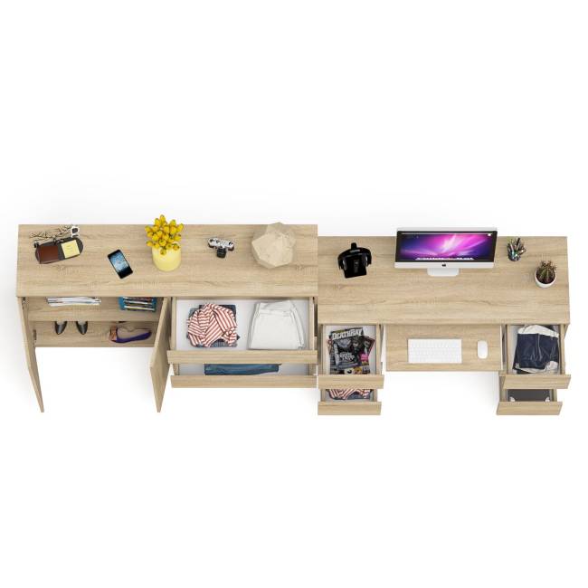 Компьютерный двухтумбовый стол с панелью для клавиатуры с тумбой-комодом 1600 Мори цвет дуб сонома