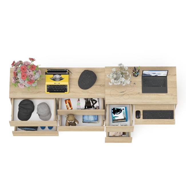 Комод Мори МК1200 6-ть ящиков со столом компьютерным МС-6 левым цвет дуб сонома