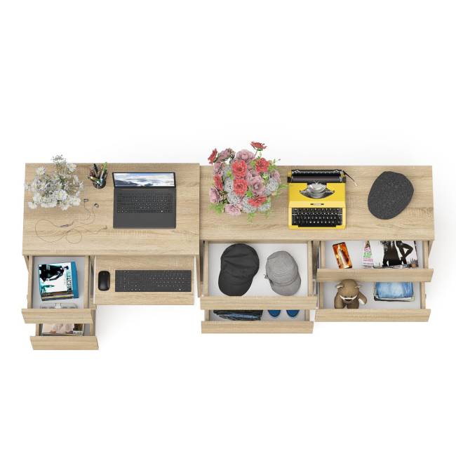 Комод Мори МК1200 6-ть ящиков со столом компьютерным МС-6 левым цвет дуб сонома