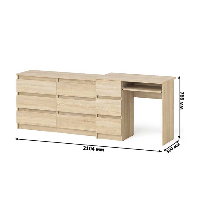 Комод Мори МК1200 6-ть ящиков со столом компьютерным МС-6 левым цвет дуб сонома