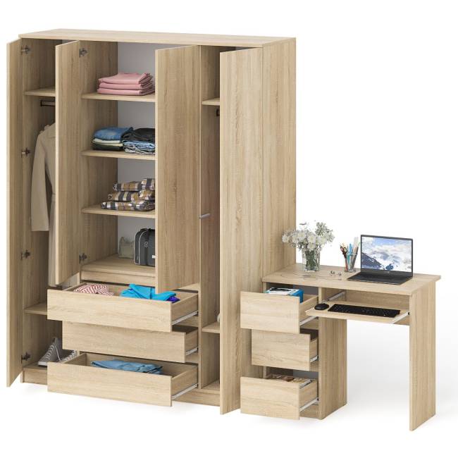 Стол компьютерный однотумбовый левый со шкафом МШ1600 Мори цвет дуб сонома