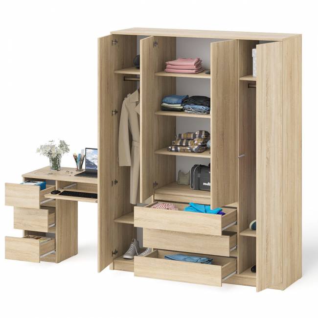 Стол компьютерный однотумбовый левый со шкафом МШ1600 Мори цвет дуб сонома