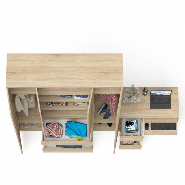 Стол компьютерный однотумбовый левый со шкафом МШ1600 Мори цвет дуб сонома