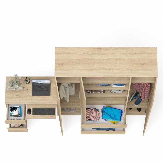 Стол компьютерный однотумбовый левый со шкафом МШ1600 Мори цвет дуб сонома