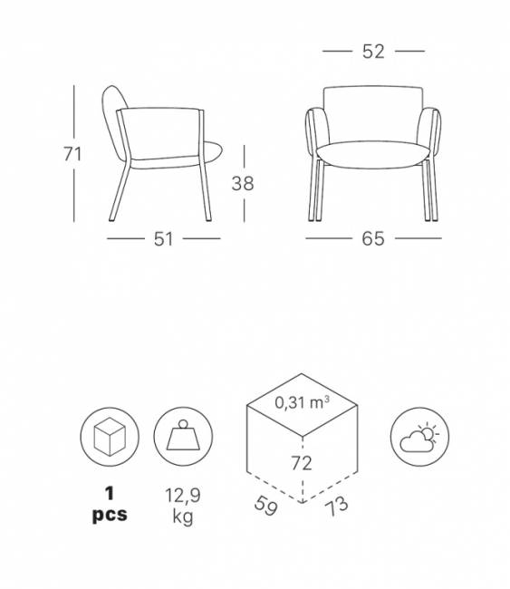 Кресло лаунж металлическое c подушками Brezza Lounge тортора, бежевый 650х510х710 мм