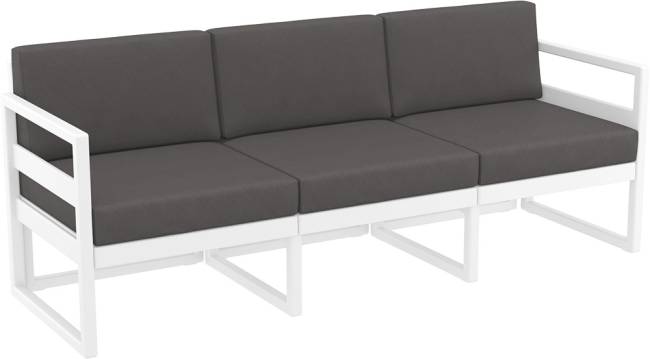 Диван пластиковый трехместный с подушками Mykonos XL белый, темно-серый 2000х720х750 мм