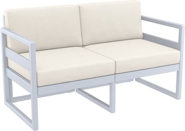 Диван пластиковый двухместный с подушками Mykonos серебристый, бежевый 1380х720х750 мм