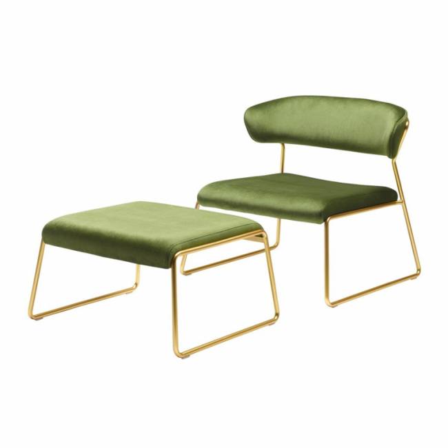 Пуф с обивкой Lisa Lounge Pouf сатинированная латунь, зеленый 630х550х350 мм