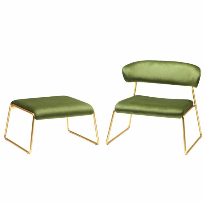 Пуф с обивкой Lisa Lounge Pouf сатинированная латунь, зеленый 630х550х350 мм