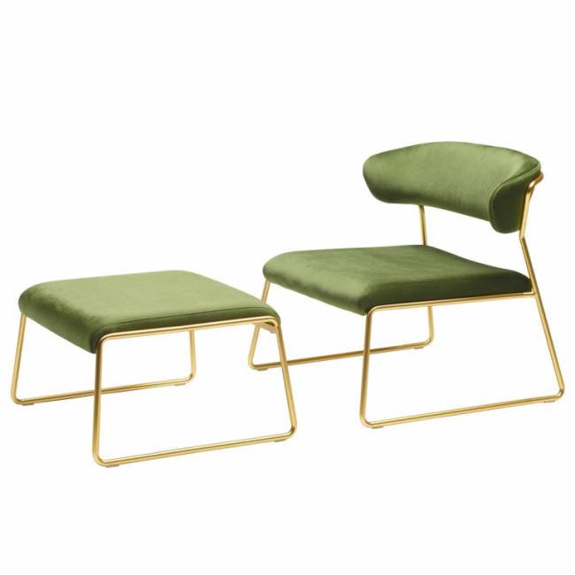 Пуф с обивкой Lisa Lounge Pouf сатинированная латунь, зеленый 630х550х350 мм