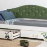 Кровать "Грин 11.35.01", белый шагрень, зеленый велюр