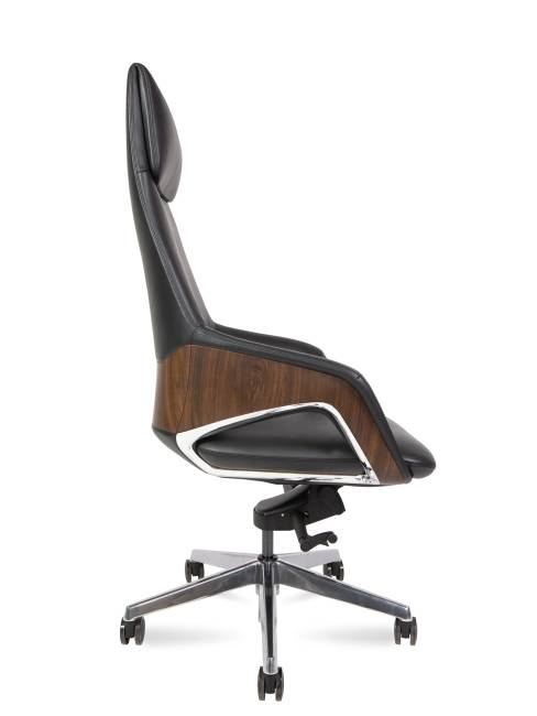 Кресло офисное / Шопен / черная кожа /  алюминиевая база