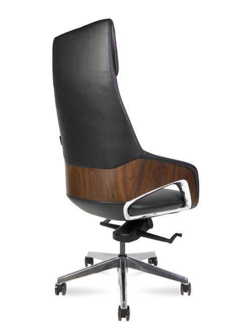 Кресло офисное / Шопен / черная кожа /  алюминиевая база