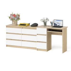 Комод Мори МК1200 6-ть ящиков со столом компьютерным МС-6 левым цвет дуб сонома/белый