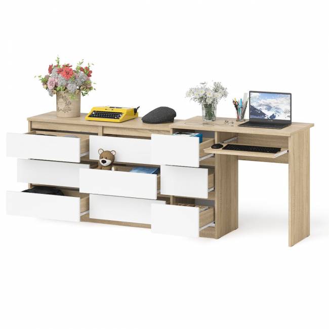 Комод Мори МК1200 6-ть ящиков со столом компьютерным МС-6 левым цвет дуб сонома/белый
