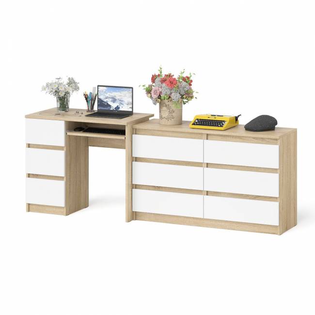 Комод Мори МК1200 6-ть ящиков со столом компьютерным МС-6 левым цвет дуб сонома/белый