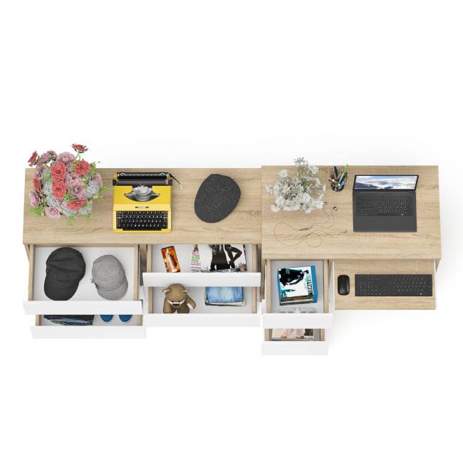 Комод Мори МК1200 6-ть ящиков со столом компьютерным МС-6 левым цвет дуб сонома/белый