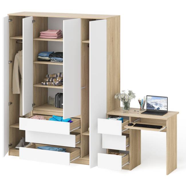 Стол компьютерный однотумбовый левый со шкафом МШ1600 Мори цвет дуб сонома/белый