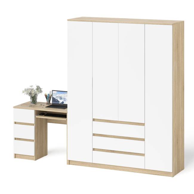 Стол компьютерный однотумбовый левый со шкафом МШ1600 Мори цвет дуб сонома/белый