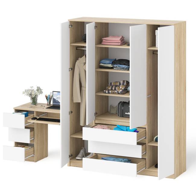 Стол компьютерный однотумбовый левый со шкафом МШ1600 Мори цвет дуб сонома/белый