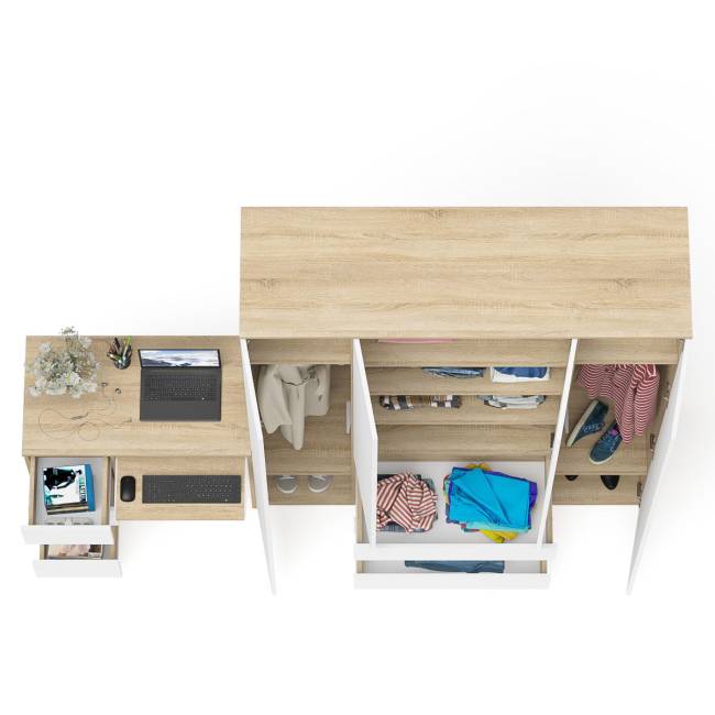 Стол компьютерный однотумбовый левый со шкафом МШ1600 Мори цвет дуб сонома/белый