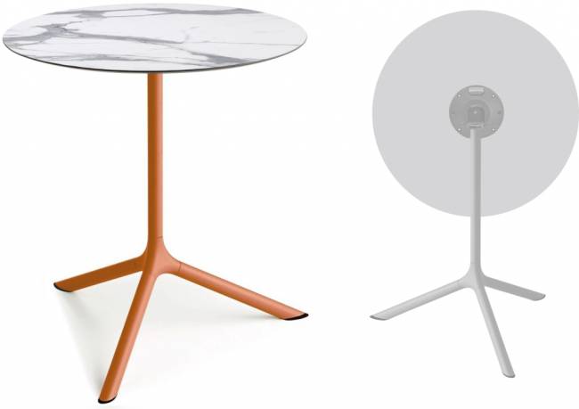 Стол ламинированный обеденный складной Tripe Maxi Folding терракотовый, белый мрамор Каррара Ø800х740 мм Стол ламинированный обеденный складной Tripe Maxi Folding терракотовый, белый мрамор Каррара Ø800х740 мм