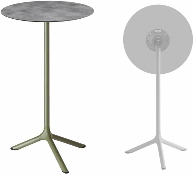 Стол ламинированный барный складной Tripe Folding оливковый, цементный Ø600х1100 мм