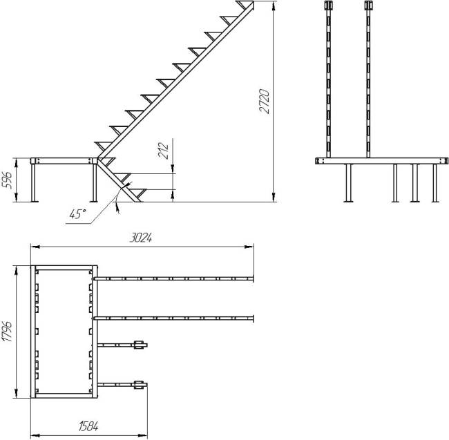 Каркас к лестнице ЛЕС-06 универсальной (поворот 180 градусов) 2760 проем 1800-3024, Белый