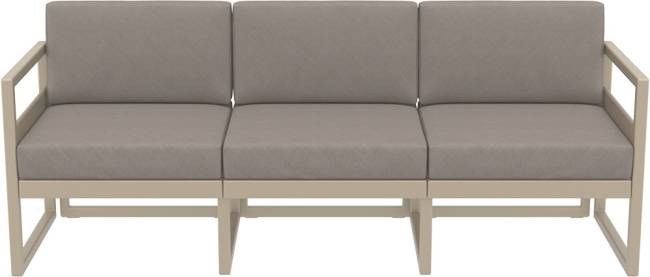 Диван пластиковый трехместный с подушками Mykonos XL бежевый, светло-коричневый 2000х720х750 мм